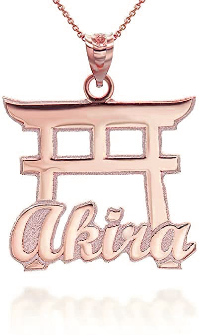 Gold Personalized Japanese Torii Gate Necklace Custom Made Any Name(Available in Yellow/Rose/White)