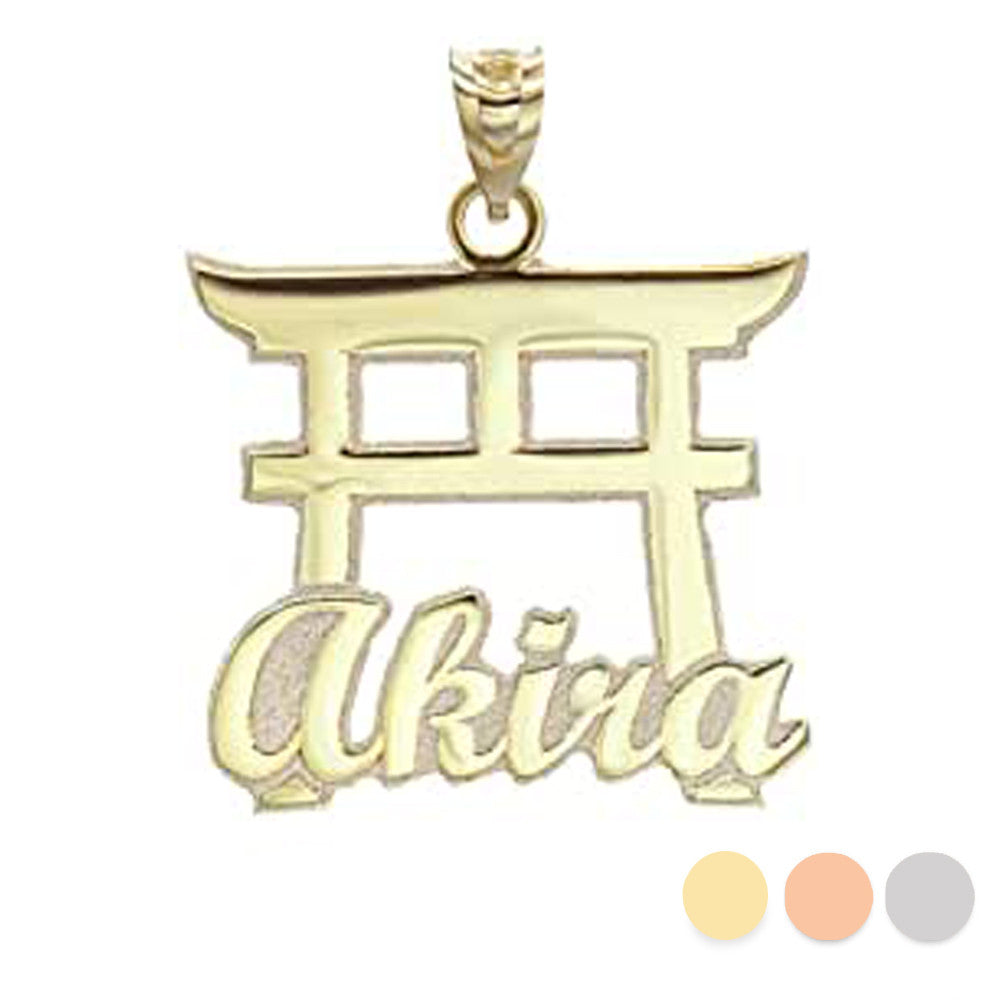 Gold Personalized Japanese Torii Gate Necklace Custom Made Any Name(Available in Yellow/Rose/White)