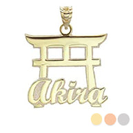 Gold Personalized Japanese Torii Gate Necklace Custom Made Any Name(Available in Yellow/Rose/White)