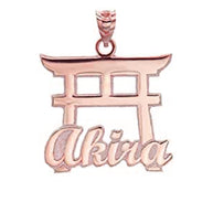Gold Personalized Japanese Torii Gate Necklace Custom Made Any Name(Available in Yellow/Rose/White)