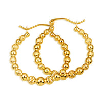 14K Yellow Gold Bead Hoop Earrings
