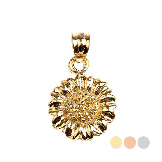 Gold Sunflower Pendant Necklace (Available in Yellow/Rose/White Gold)