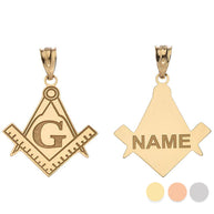 Gold Engravable Freemason Square & Compass Personalized Pendant(Available in Yellow/Rose/White)