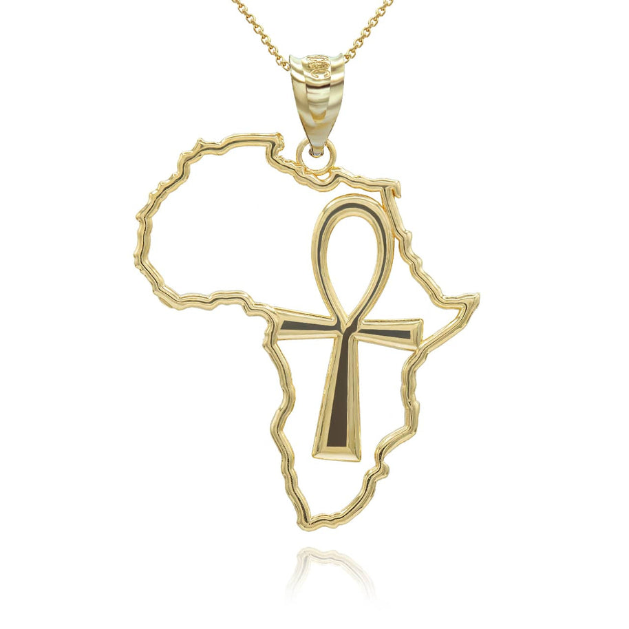 Gold African Continent Egyptian Ankh Pendant Necklace (Available in Yellow/Rose/White Gold)