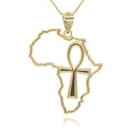 Gold African Continent Egyptian Ankh Pendant Necklace (Available in Yellow/Rose/White Gold)