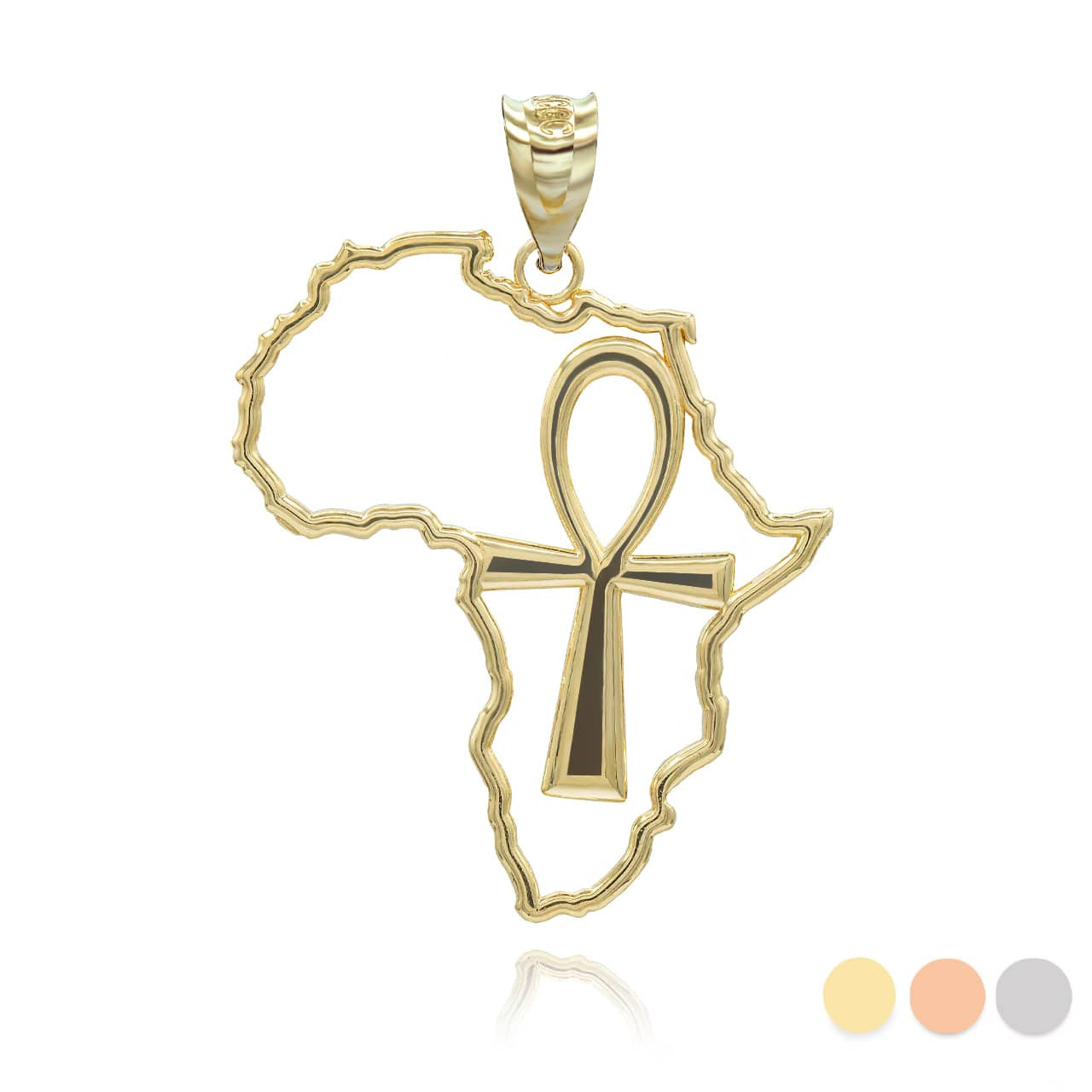 Gold African Continent Egyptian Ankh Pendant Necklace (Available in Yellow/Rose/White Gold)