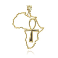 Gold African Continent Egyptian Ankh Pendant Necklace (Available in Yellow/Rose/White Gold)
