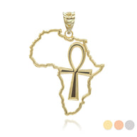 Gold African Continent Egyptian Ankh Pendant Necklace (Available in Yellow/Rose/White Gold)