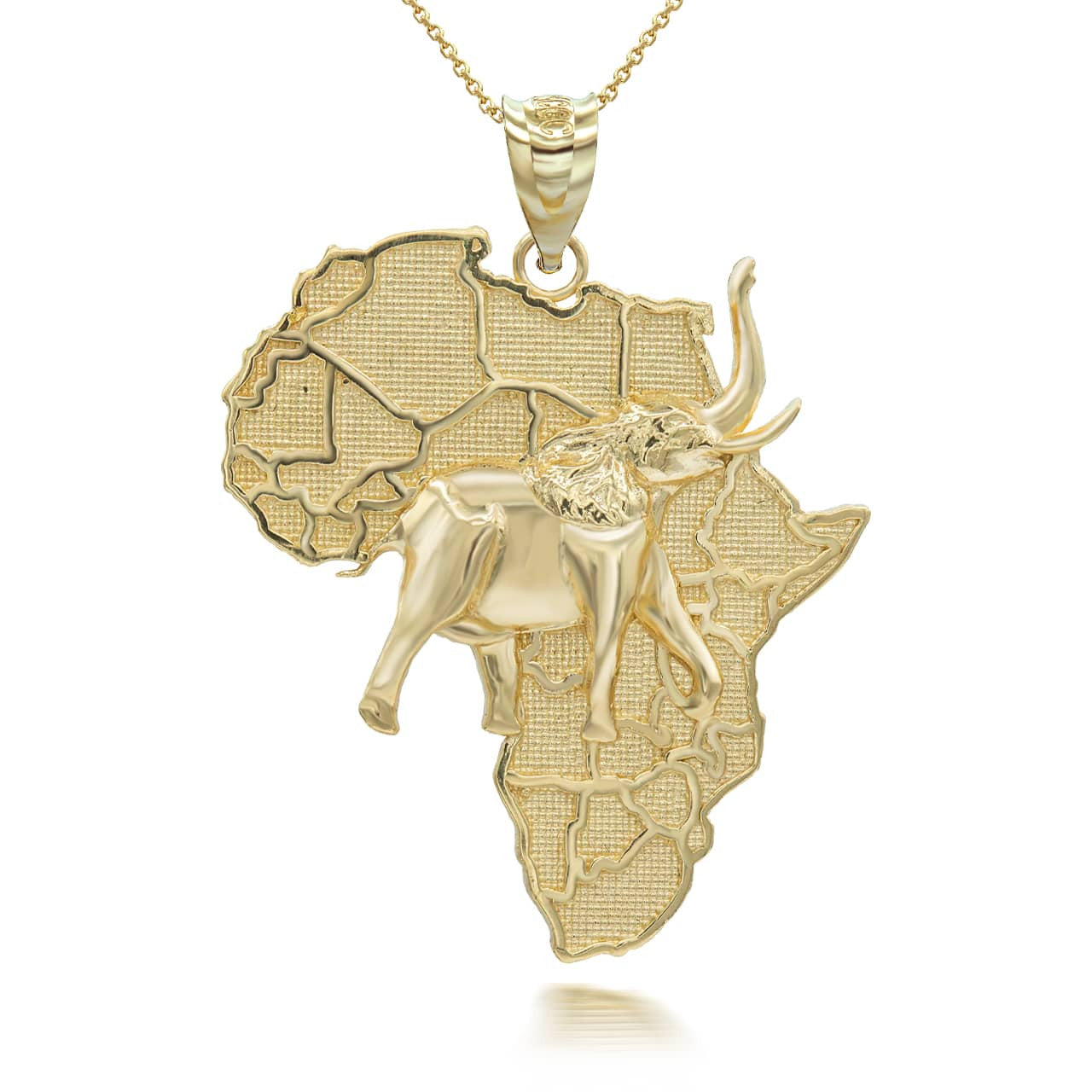 Gold Africa Map Elephant Pendant Necklace (Available in Yellow/Rose/White Gold)