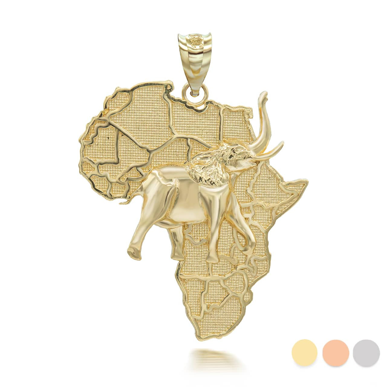 Gold Africa Map Elephant Pendant Necklace (Available in Yellow/Rose/White Gold)
