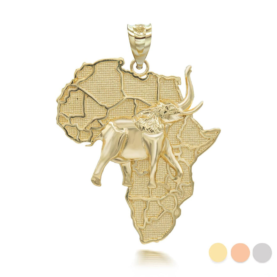 Gold Africa Map Elephant Pendant Necklace (Available in Yellow/Rose/White Gold)