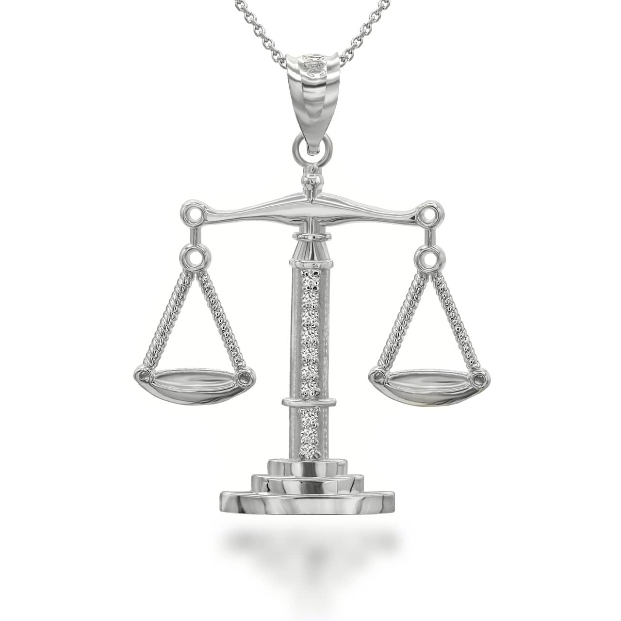 925 Sterling Silver Cubic Zirconia Scale Of Justice Pendant Necklace