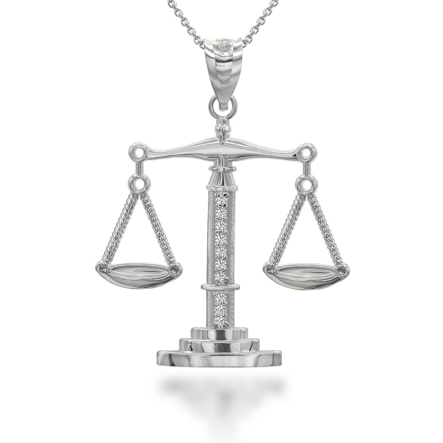 925 Sterling Silver Cubic Zirconia Scale Of Justice Pendant Necklace