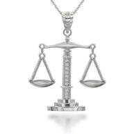 925 Sterling Silver Cubic Zirconia Scale Of Justice Pendant Necklace