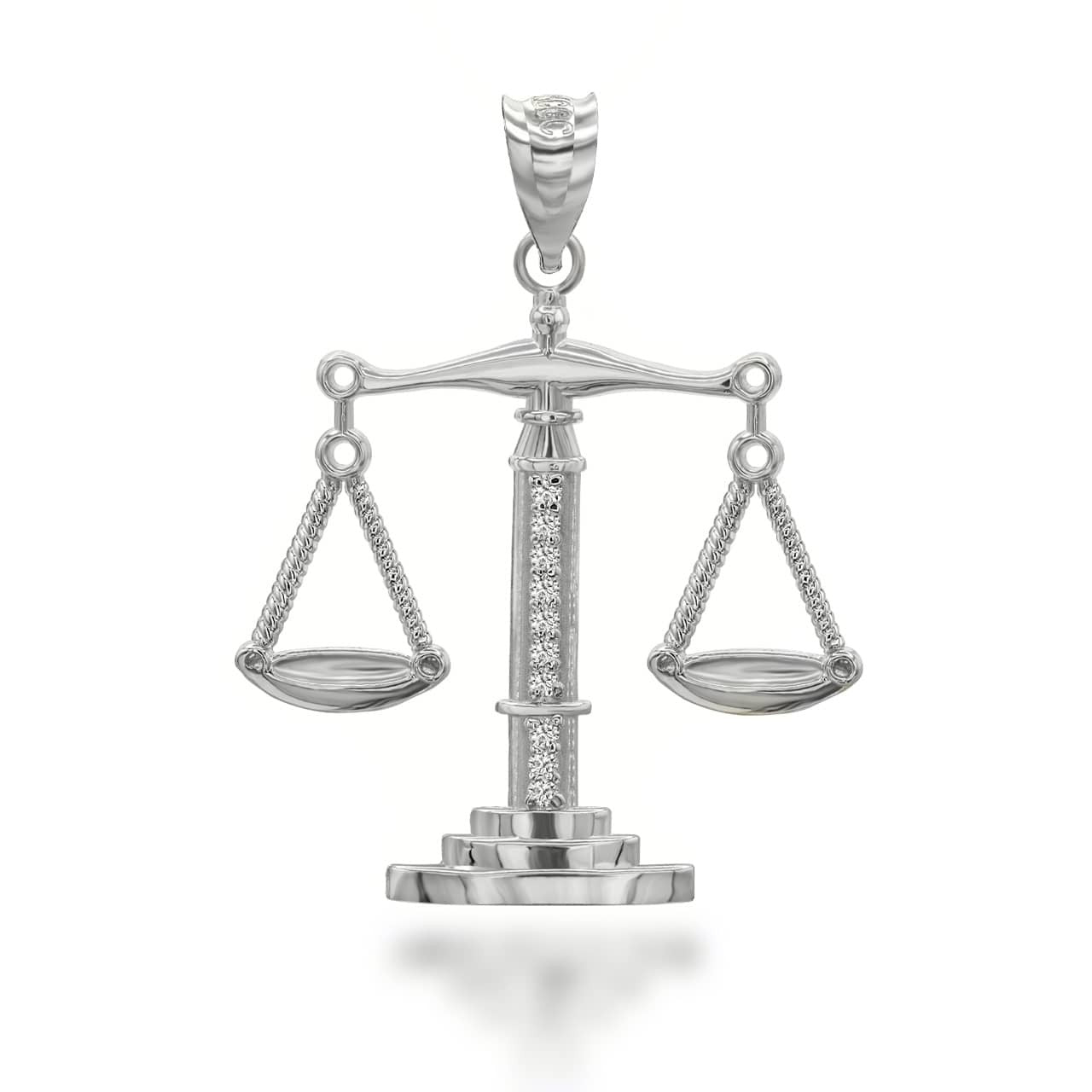 925 Sterling Silver Cubic Zirconia Scale Of Justice Pendant Necklace