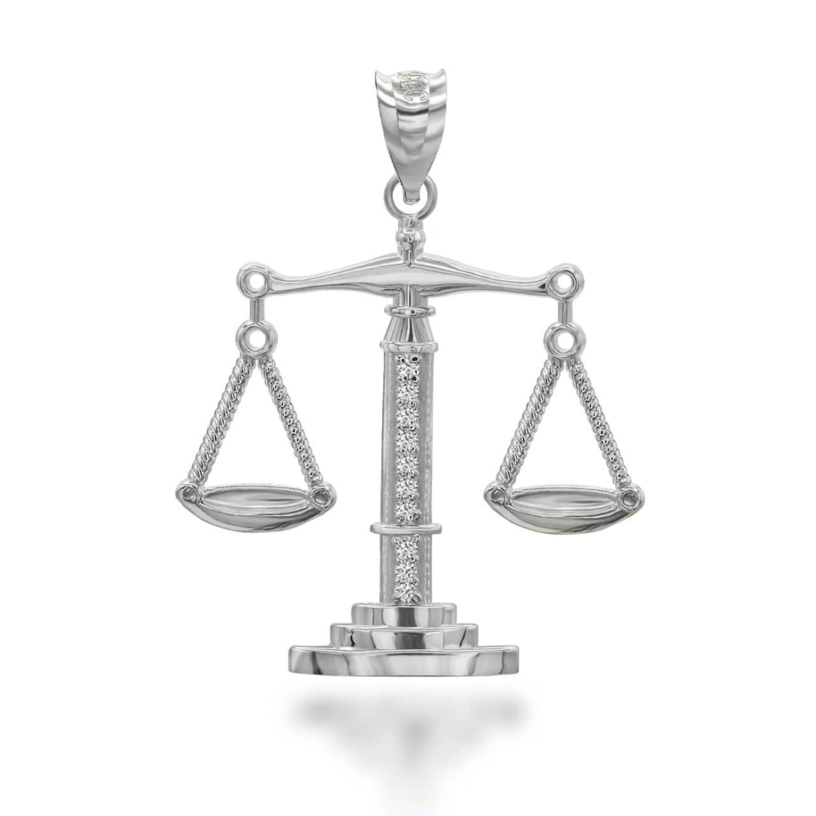 925 Sterling Silver Cubic Zirconia Scale Of Justice Pendant Necklace