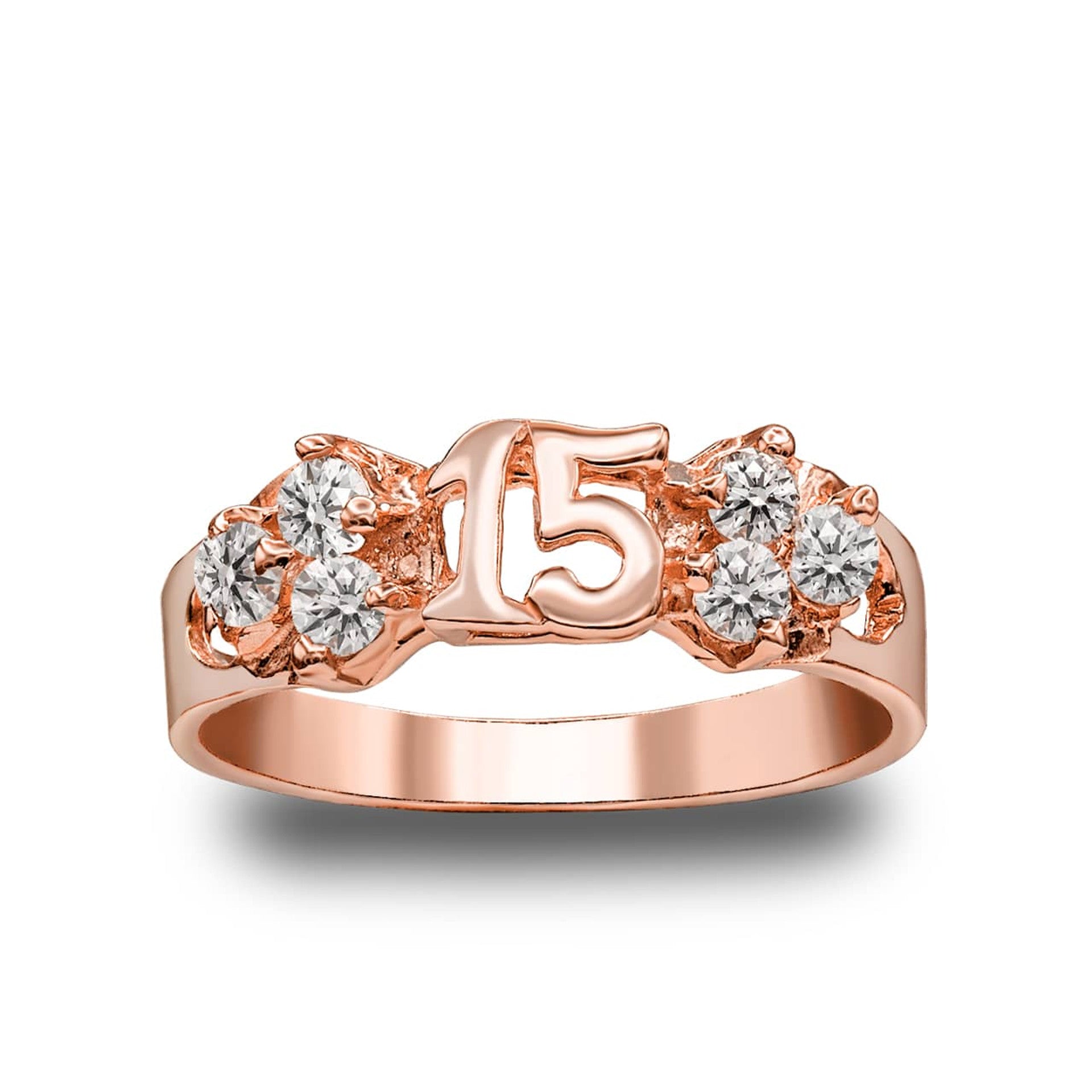 Gold Cubic Zirconia 15 Años Quinceañera Textured Band Ring (Available in Yellow/Rose/White Gold)