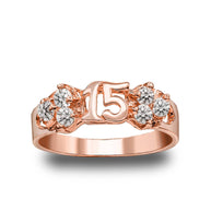 Gold Cubic Zirconia 15 Años Quinceañera Textured Band Ring (Available in Yellow/Rose/White Gold)