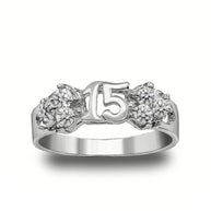.925 Sterling Silver Cubic Zirconia 15 Años Quinceañera Textured Band Ring