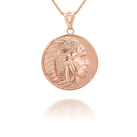 Gold Native American Apache Chief Head Coin Medallion Pendant Necklace (Available in Yellow/Rose/White Gold)