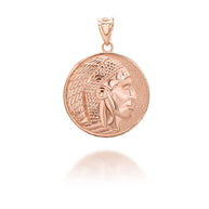 Gold Native American Apache Chief Head Coin Medallion Pendant Necklace (Available in Yellow/Rose/White Gold)