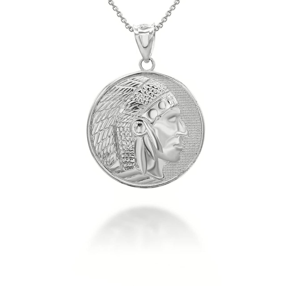Silver Native American Apache Chief Head Coin Pendant / Necklace