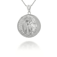 Gold Native American Apache Chief Head Coin Medallion Pendant Necklace (Available in Yellow/Rose/White Gold)