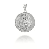 Gold Native American Apache Chief Head Coin Medallion Pendant Necklace (Available in Yellow/Rose/White Gold)