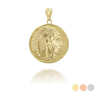 Gold Native American Apache Chief Head Coin Medallion Pendant Necklace (Available in Yellow/Rose/White Gold)