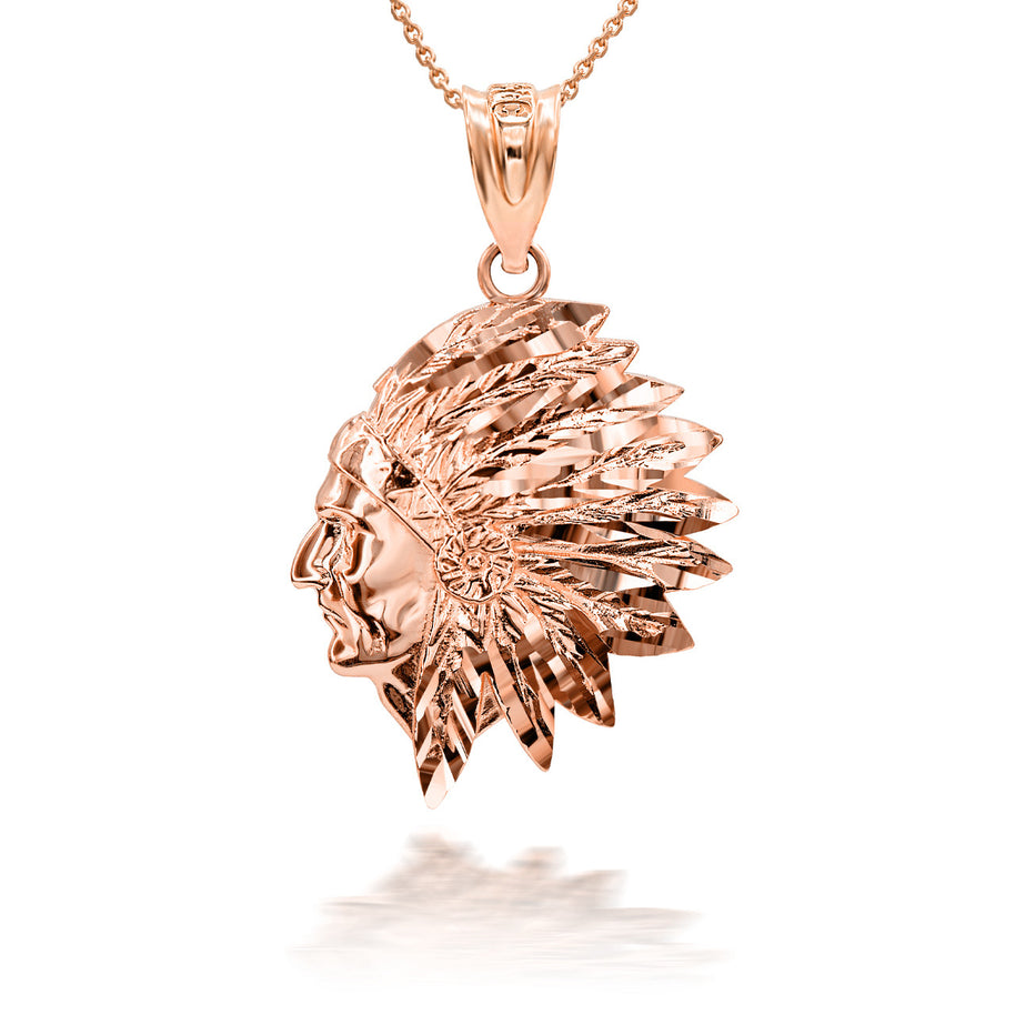 Gold Native American Apache 3D Charm Necklace (Available in Yellow/Rose/White Gold)