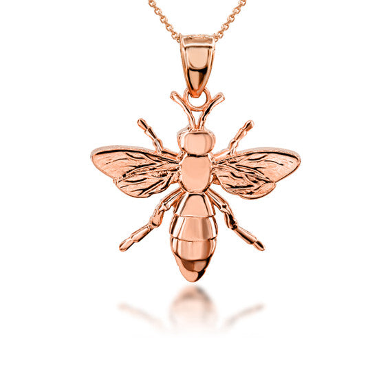 Gold 3D Bumble Bee Charm Pendant Necklace (Available in Yellow/Rose/White Gold)