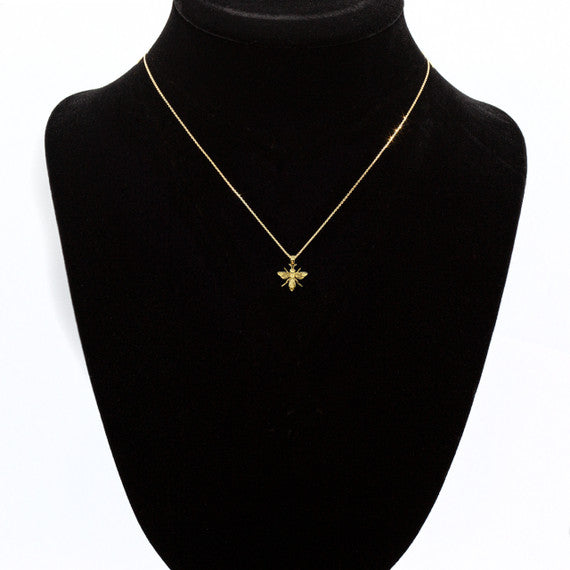 Gold 3D Bumble Bee Charm Pendant Necklace (Available in Yellow/Rose/White Gold)