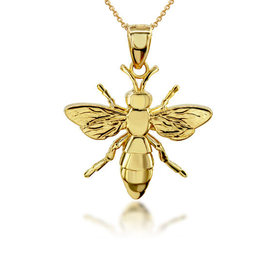 Gold 3D Bumble Bee Charm Pendant Necklace (Available in Yellow/Rose/White Gold)