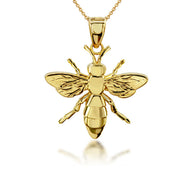 Gold 3D Bumble Bee Charm Pendant Necklace (Available in Yellow/Rose/White Gold)