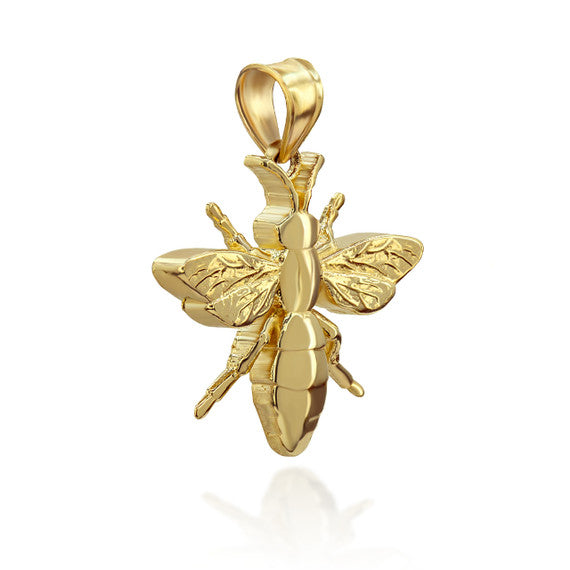 Gold 3D Bumble Bee Charm Pendant Necklace (Available in Yellow/Rose/White Gold)
