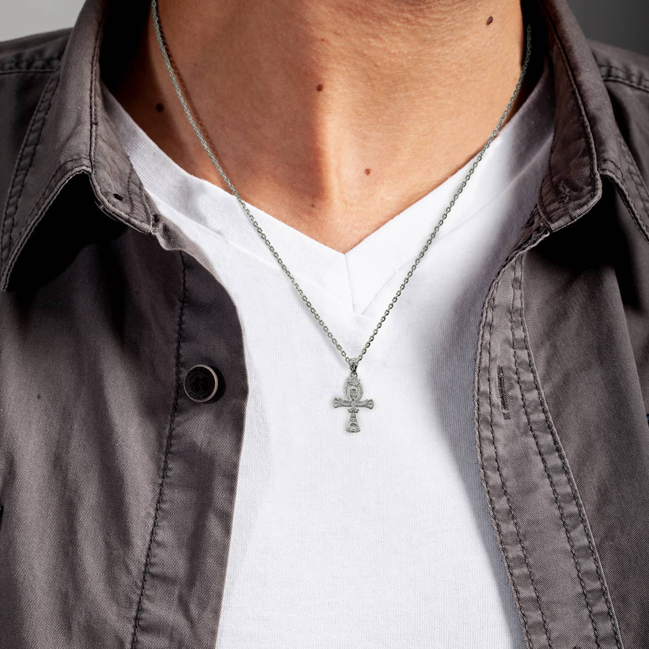 .925 Sterling Silver 3D Egyptian Ankh Cross Eagle Eye of Horus Wadjet Pendant Necklace