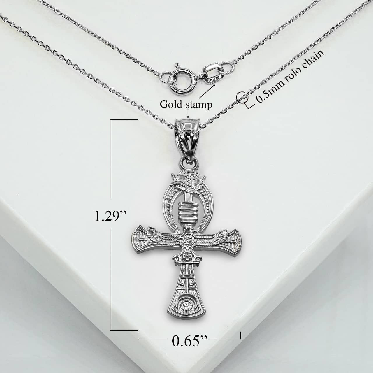 .925 Sterling Silver 3D Egyptian Ankh Cross Eagle Eye of Horus Wadjet Pendant Necklace