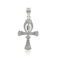 .925 Sterling Silver 3D Egyptian Ankh Cross Eagle Eye of Horus Wadjet Pendant Necklace