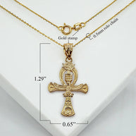 Gold 3D Egyptian Ankh Cross Eagle Eye of Horus Wadjet Pendant Necklace (Available in Yellow/Rose/White Gold)