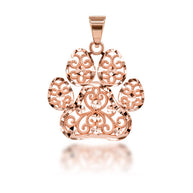 Gold Diamond Cut Filigree Pet Dog Paw Print Pendant Necklace (Available in Yellow/Rose/White Gold)
