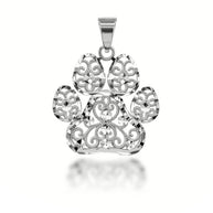 .925 Sterling Silver Diamond Cut Filigree Pet Dog Paw Print Pendant Necklace