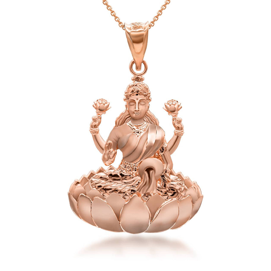 Gold Lakshmi God Hindu Pendant Necklace (Available in Yellow/Rose/White Gold)