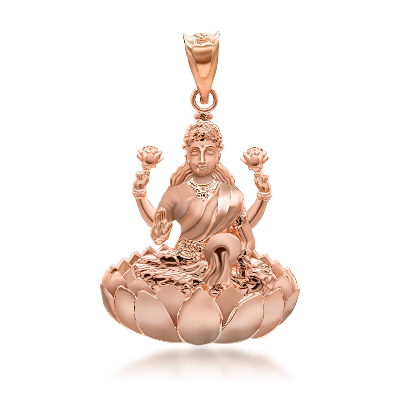 Gold Lakshmi God Hindu Pendant Necklace (Available in Yellow/Rose/White Gold)