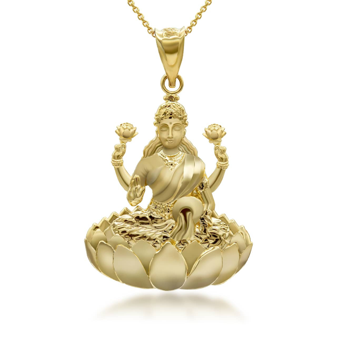 Gold Lakshmi God Hindu Pendant Necklace (Available in Yellow/Rose/White Gold)