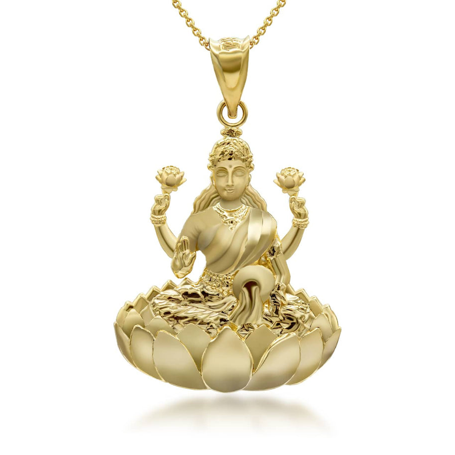 Gold Lakshmi God Hindu Pendant Necklace (Available in Yellow/Rose/White Gold)