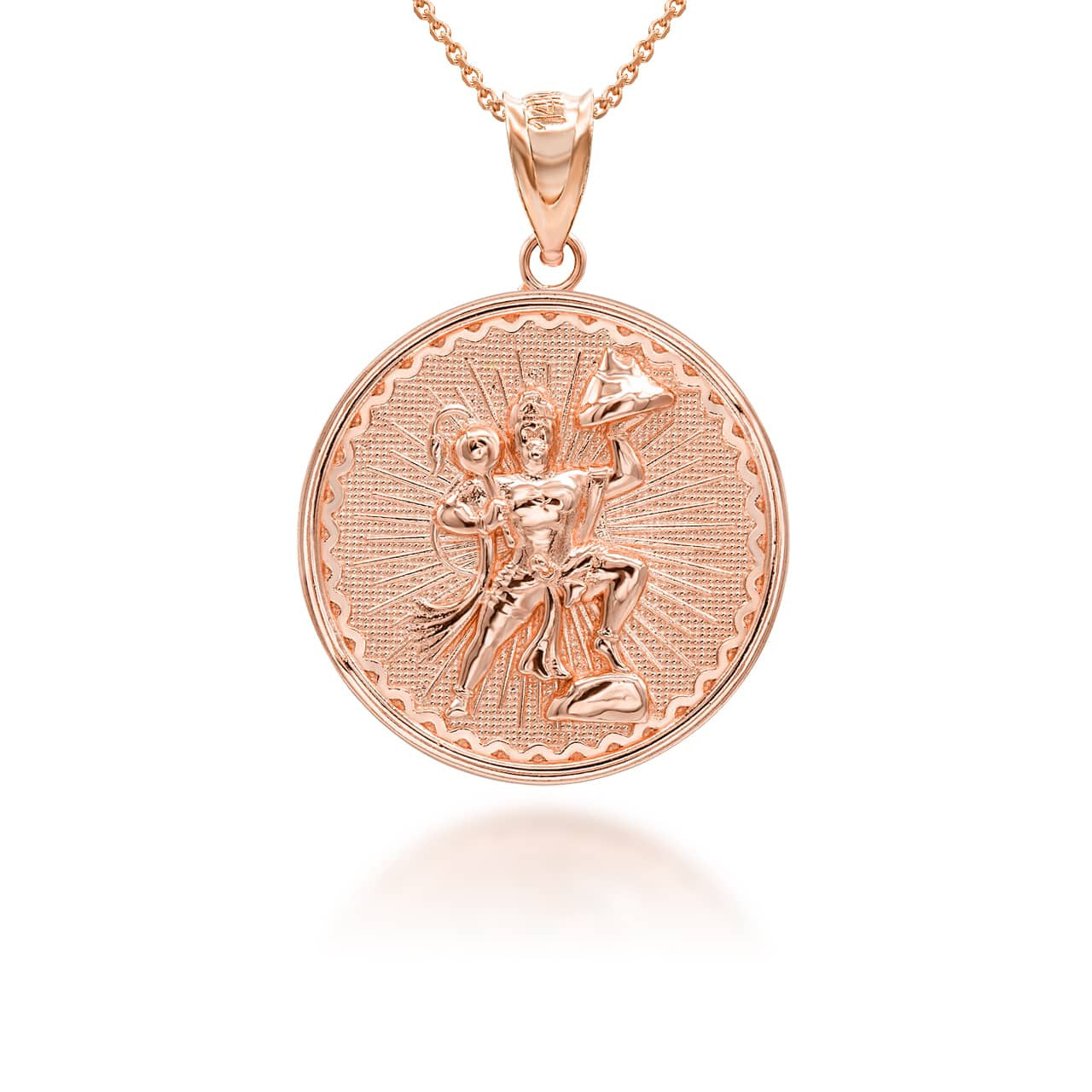 Gold Lord Hanuman Hindu God Coin Pendant/Necklace (Available in Yellow/Rose/White Gold)