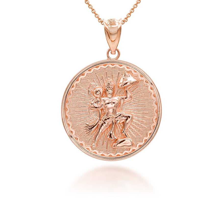 Gold Lord Hanuman Hindu God Coin Pendant/Necklace (Available in Yellow/Rose/White Gold)