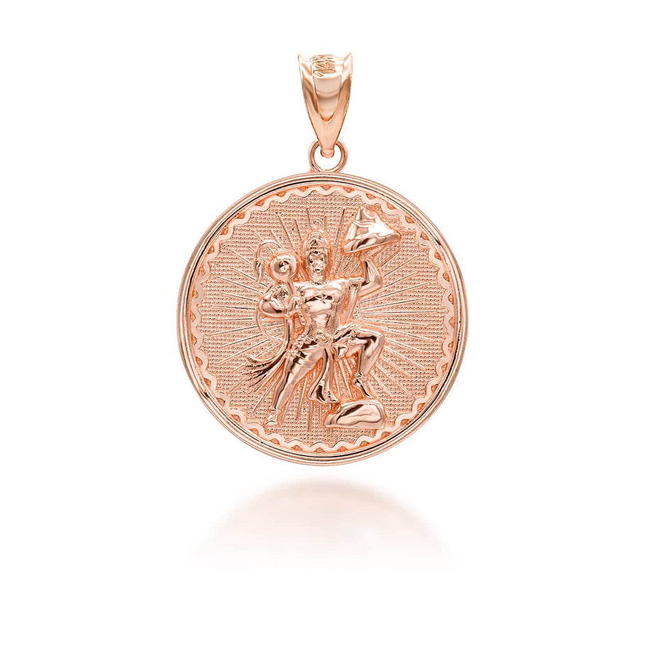 Gold Lord Hanuman Hindu God Coin Pendant/Necklace (Available in Yellow/Rose/White Gold)