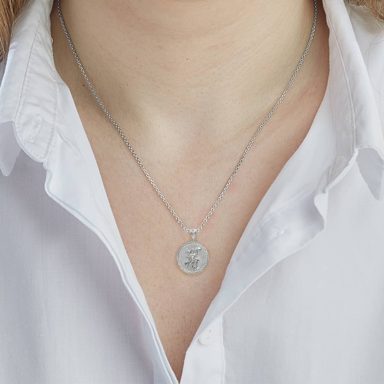 Silver Lord Hanuman Hindu God Coin Pendant/Necklace