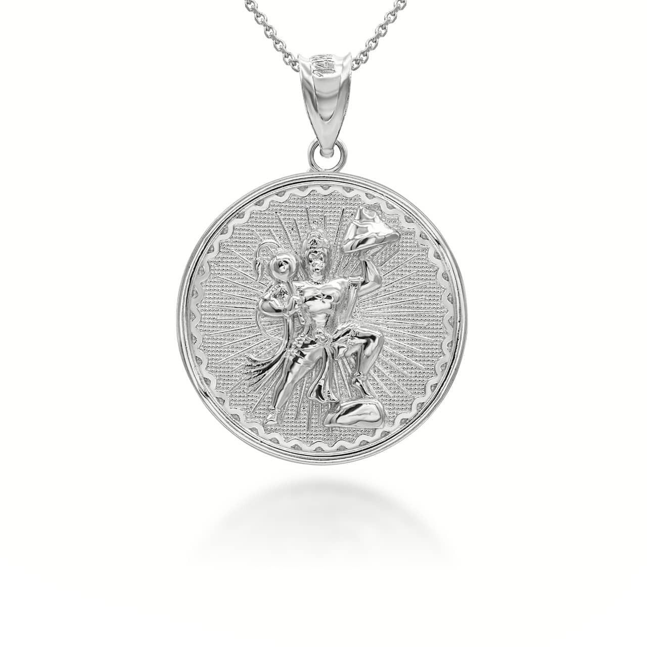 Silver Lord Hanuman Hindu God Coin Pendant/Necklace